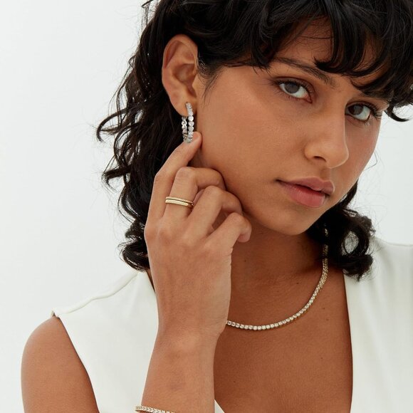 925 Silver-30mm Heart Cubic Zirconia Large Rhinestone Hoop Earrings for Womens - Picture 6 of 7